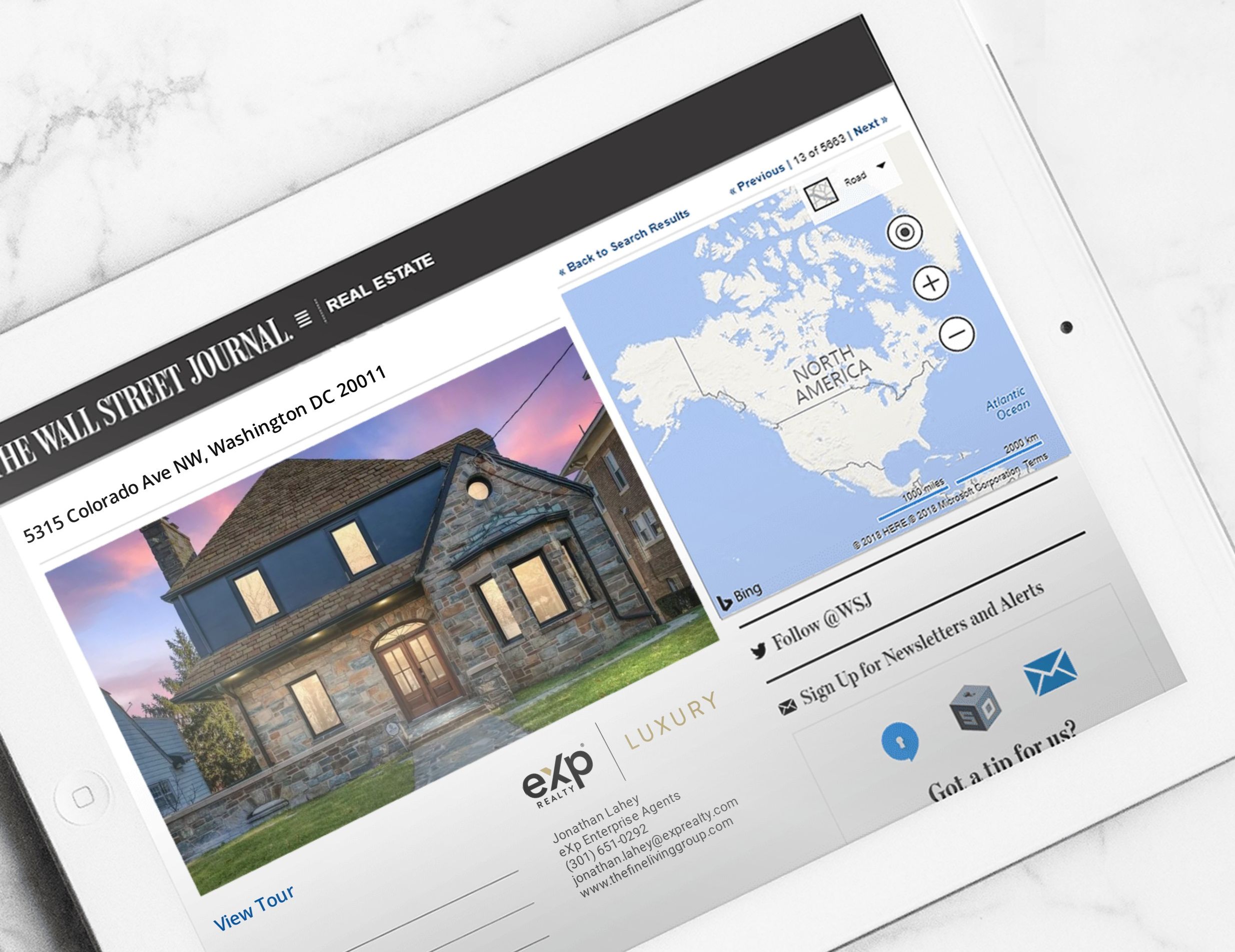 The Fine Living Group Maryland luxury listing featured in The Wall Street Journal Real Estate — marketing by top DMV Realtor Jon Lahey